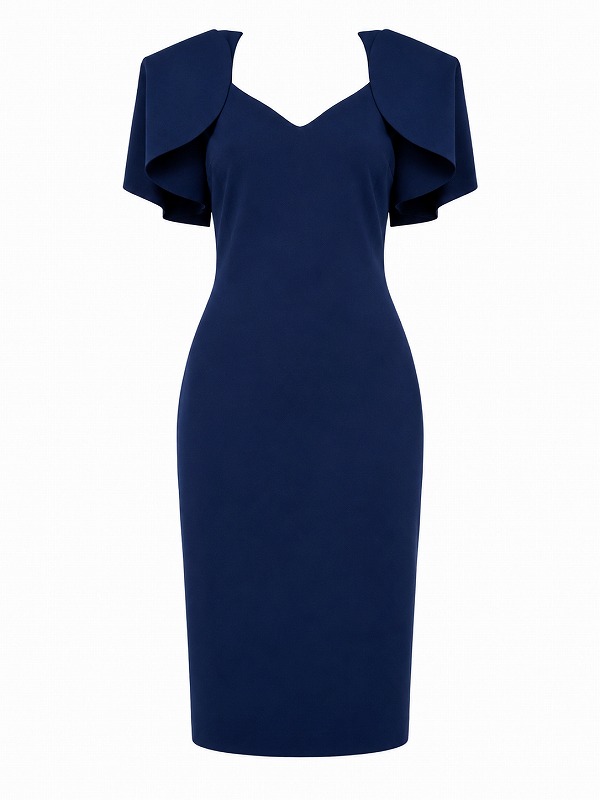 【新品DRESS 2672】ビッグフリルスリーブタイトミディアムドレス ブルー【BADGLEY MISCHKA】